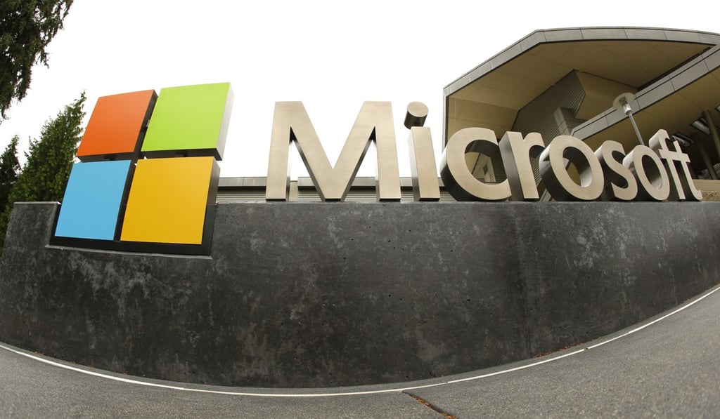 The Microsoft logo outside the company’s visitor centre in Redmond, Washington. Photo: AP