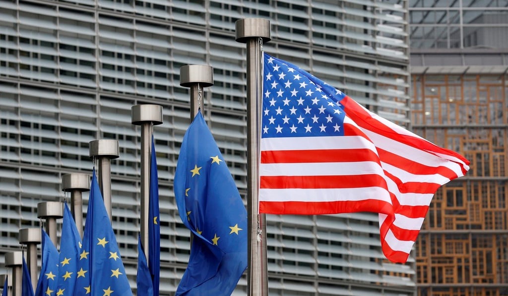 US and European Union flags at the European Commission headquarters in Brussels, Belgium. Photo: Reuters
