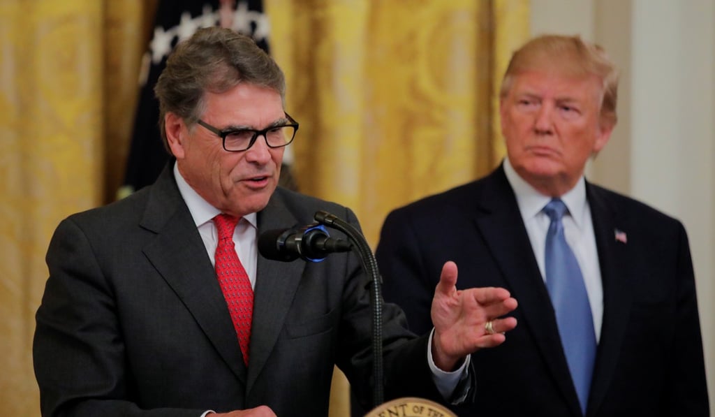 US President Donald Trump and US Energy Secretary Rick Perry. File photo: Reuters