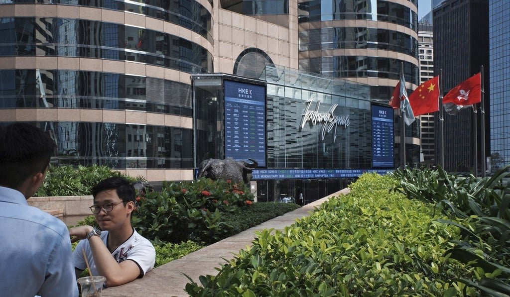 Outside the Hong Kong Exchange Square building in Central, Hong Kong on Tuesday. Photo: AP
