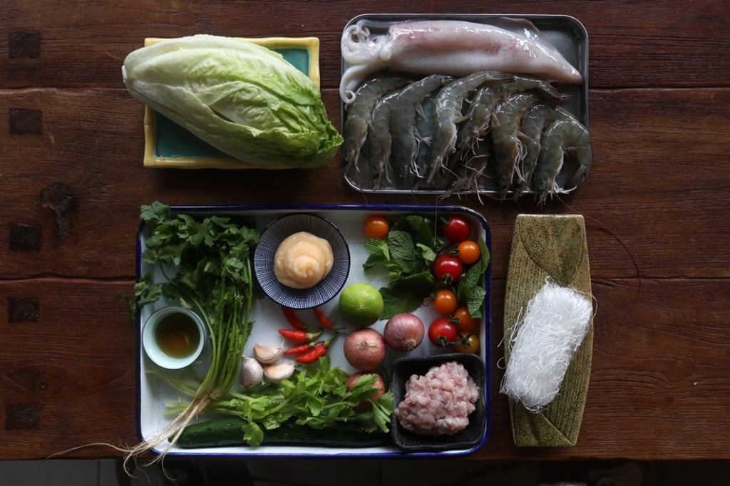 The ingredients for the Thai seafood and pork salad with glass noodles. Photo: Jonathan Wong