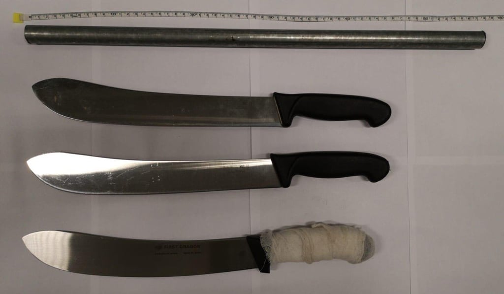 Police also found an axe, four knives and a metal rod in the car. Photo: Handout