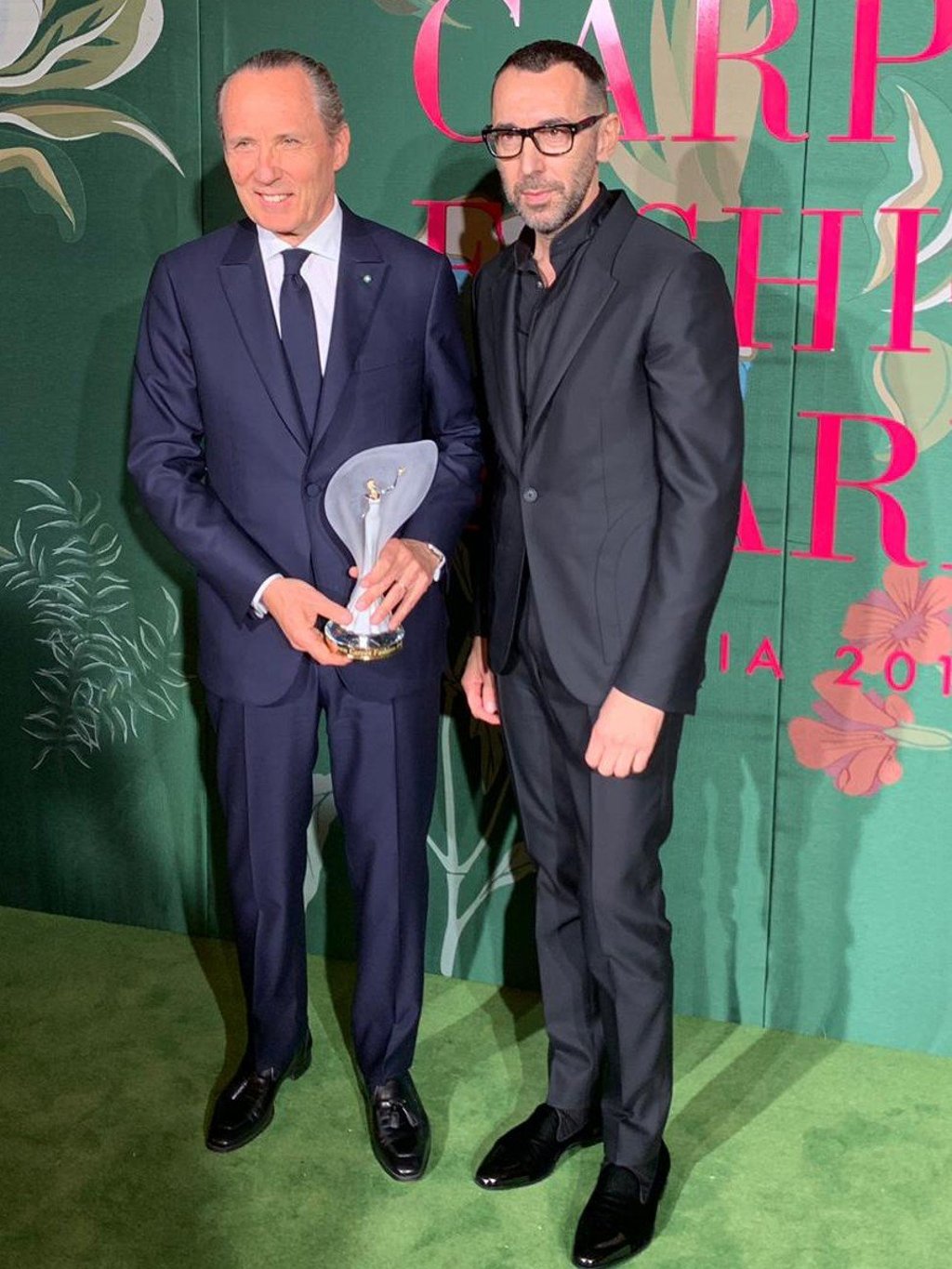 Gildo Zegna and Alessandro Sartori accept the Green Carpet Fashion Award, on behalf of Ermenegildo Zegna, in Recognition of Sustainability.