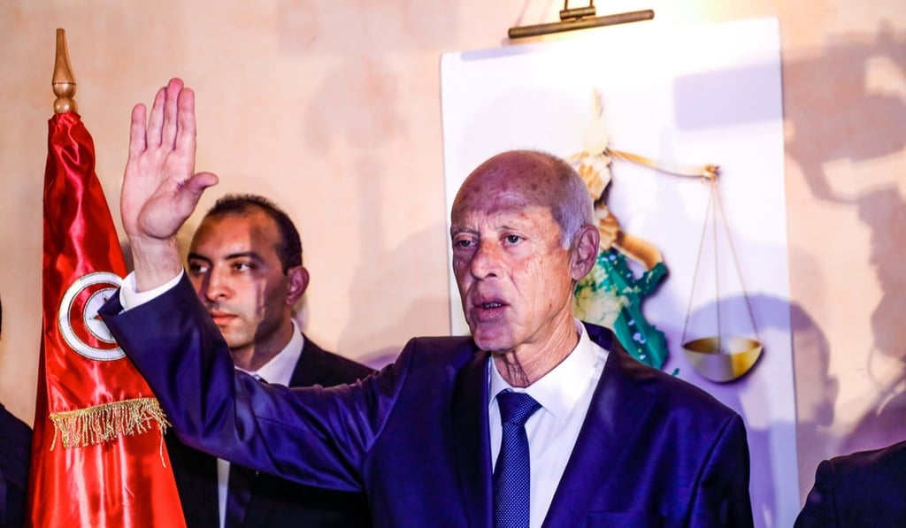 Tunisian presidential candidate Kais Saied speaks during a press conference after a polling agency says he has overwhelmingly won Tunisia's presidential run-off. Photo: dpa