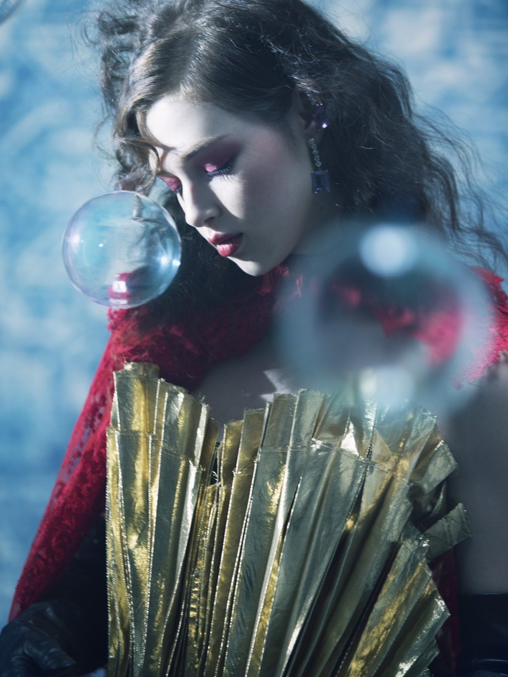 Our model wears The Attico minidress, price on request; Erdem cape, HK$19,510 (US$2,487); Carolina Amato gloves, price on request and Paolo Costagli earrings, HK$38,270 (US$4,879).