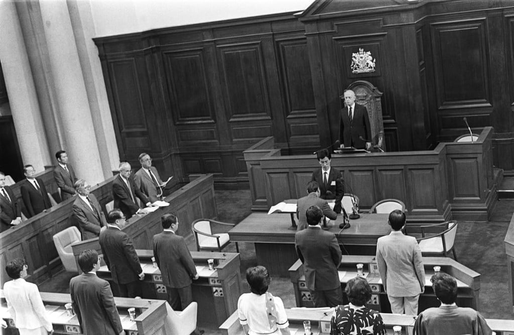 Governor Edward Youde opens the 1985-86 Legco session in its new chambers, in October 1985. Photo: SCMP