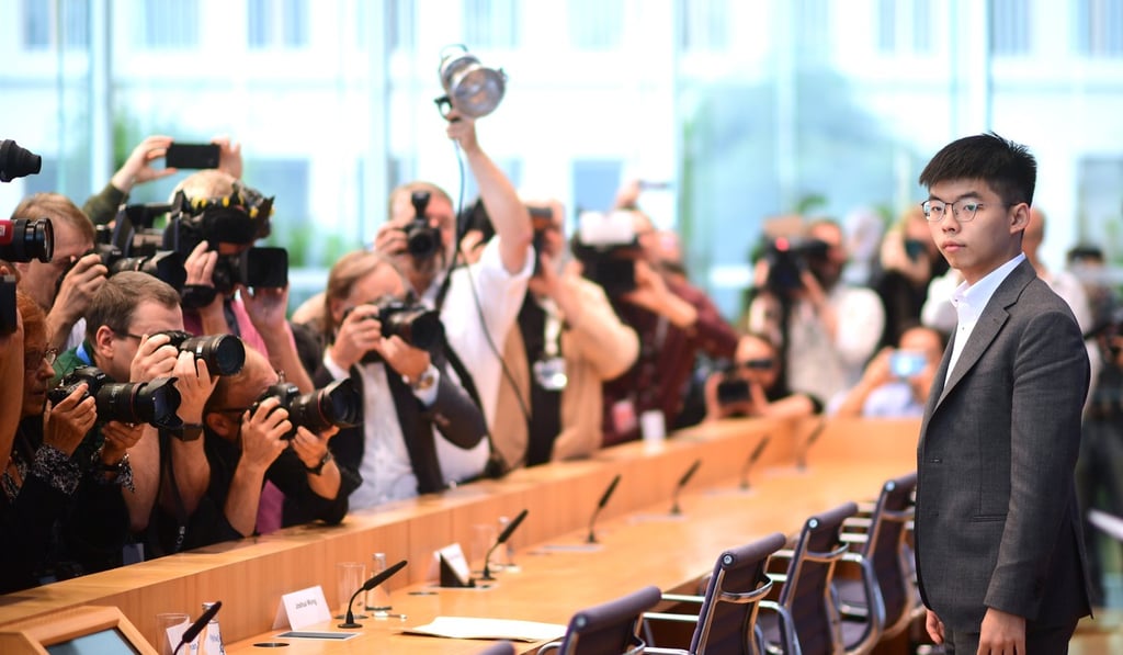 Joshua Wong arrives for a press conference in Berlin on September 11. Wong and fellow activists visited Berlin to urge support for the Hong Kong protesters and their cause. Photo: EPA-EFE