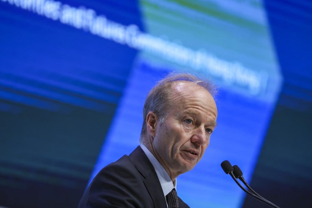The Hong Kong Securities and Futures Commission’s Chief Executive Officer Ashley Alder delivering the keynote speech at the HK FinTech Week at the Hong Kong Convention and Exhibition Centre in Wan Chai on 1 November 2018. Photo: Nora Tam