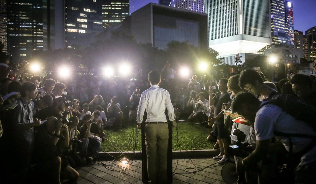 Andy Chan, former convenor of Hong Kong National Party, addresses supporters after his disqualification. Photo: Sam Tsang