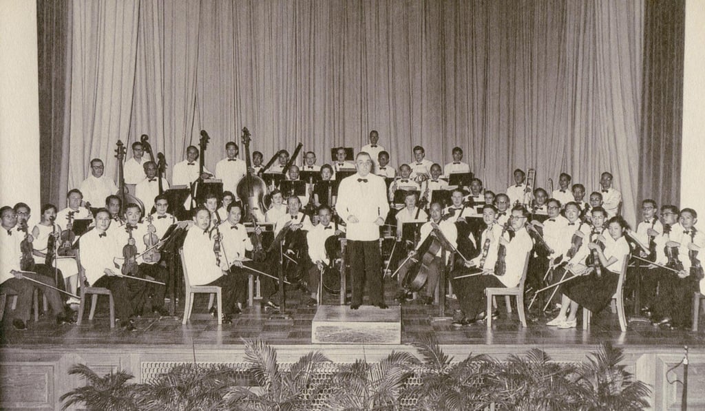 The then amateur Hong Kong Philharmonic Orchestra at a concert in 1959. Photo: Hong Kong Philharmonic Orchestra)