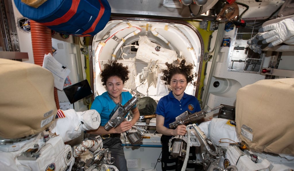 Astronauts Christina Koch (R) and Jessica Meir on the International Space Station. Photo: Nasa/DPA Astronauts Christina Koch (R) and Jessica Meir on the International Space Station. Photo: Nasa/DPA