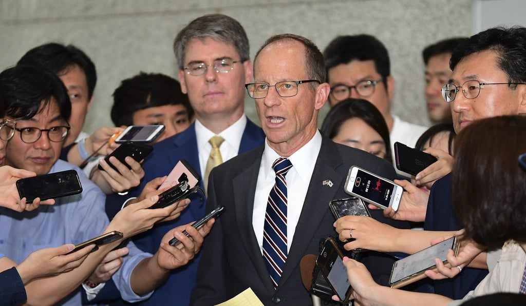 David Stilwell, assistant US secretary of state for the Bureau of East Asian and Pacific Affairs, speaking in Seoul in July. Photo: EPA-EFE