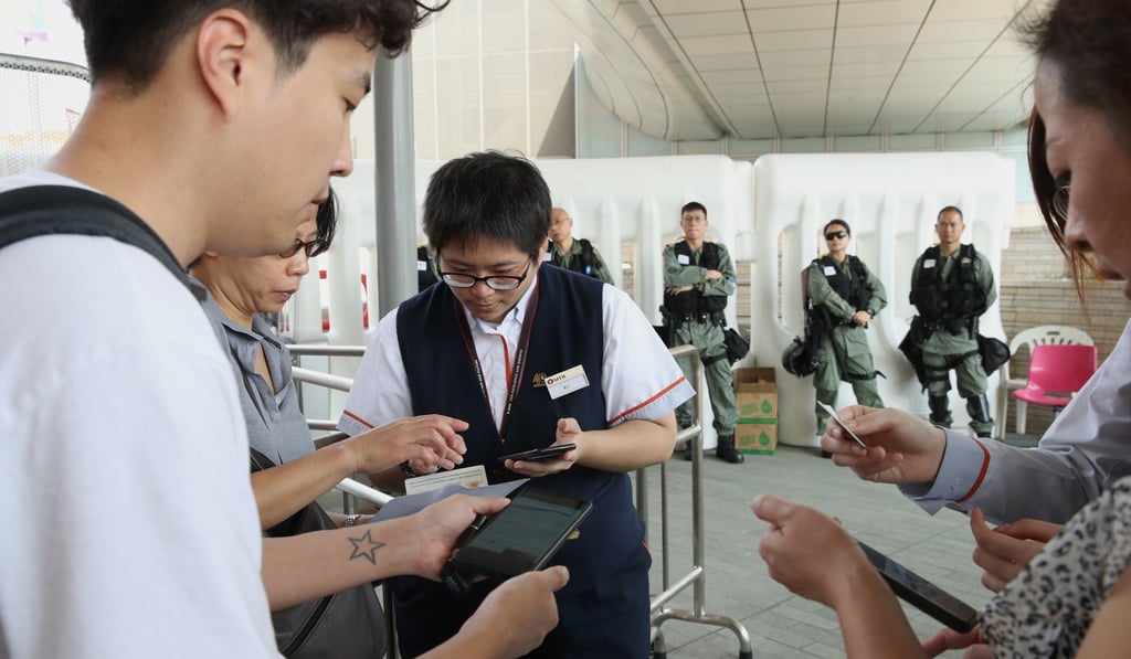 Extra security measures were in place on Sunday at West Kowloon station, which was the destination of an anti-government march. Photo: Winson Wong