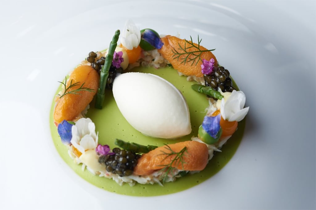 King crab, spring pea and uni, by Westaway. Photo: Jaan by Kirk Westaway