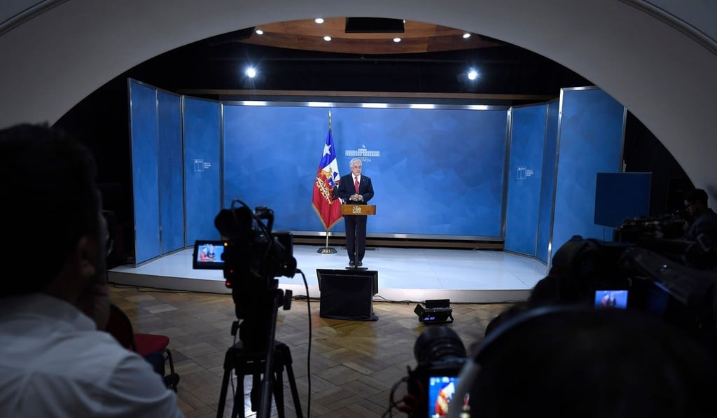 Chiel’s President Sebastian Pinera speaks to the nation in Santiago. Photo: AFP Chiel’s President Sebastian Pinera speaks to the nation in Santiago. Photo: AFP