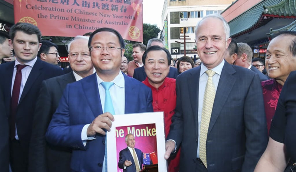 Huang Xiangmo with former Australian prime minister Malcolm Turnbull in 2016. Photo: Handout