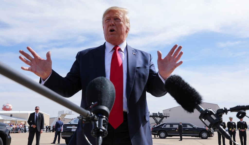 US President Donald Trump speaks to reporters as he arrives in Fort Worth, Texas, on Thursday. Photo: Reuters