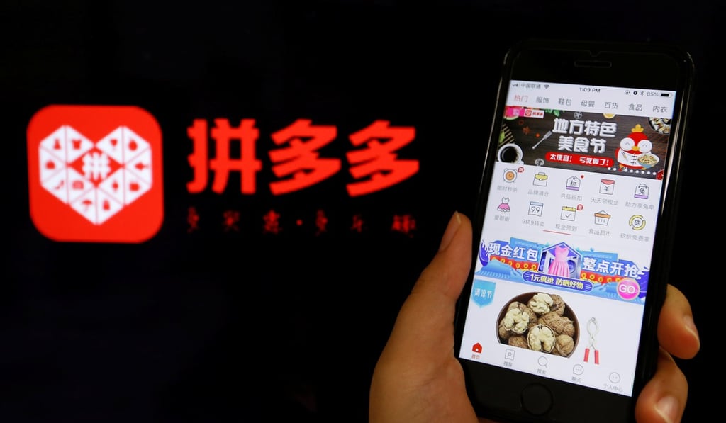 The logo of Pinduoduo is seen next to its mobile phone app. Photo: Reuters