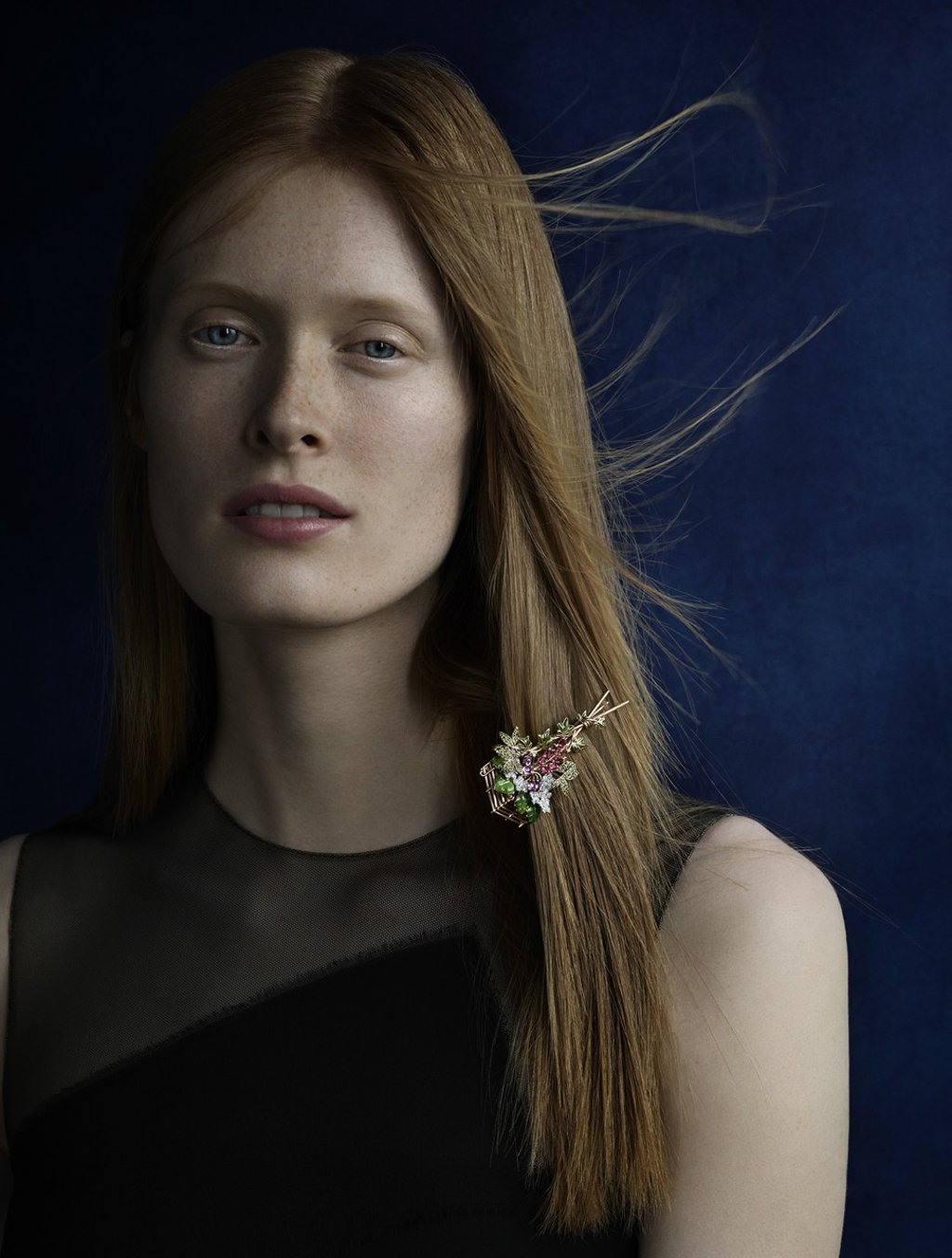 One of the photos features a brooch reinterpreted as a statement-making hair pin.