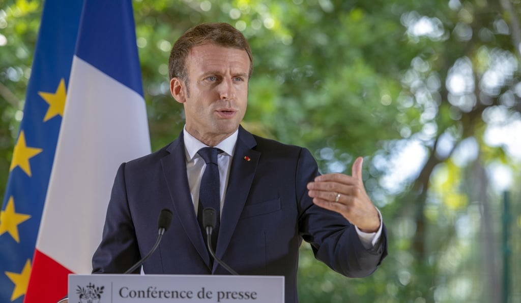 French President Emmanuel Macron speaks in Saint-Denis, La Reunion island, on Friday. Photo: AP