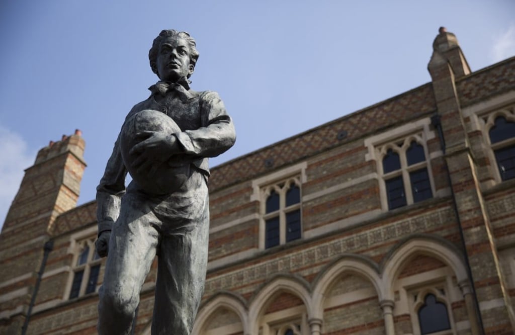 A statue of William Webb Ellis at Rugby School. Photo: Reuters