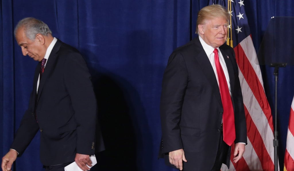 US special envoy Zalmay Khalilzad pictured with Donald Trump in 2016. Trump later abandoned talks with the Taliban. Photo: Getty Images/ Agence France-Presse