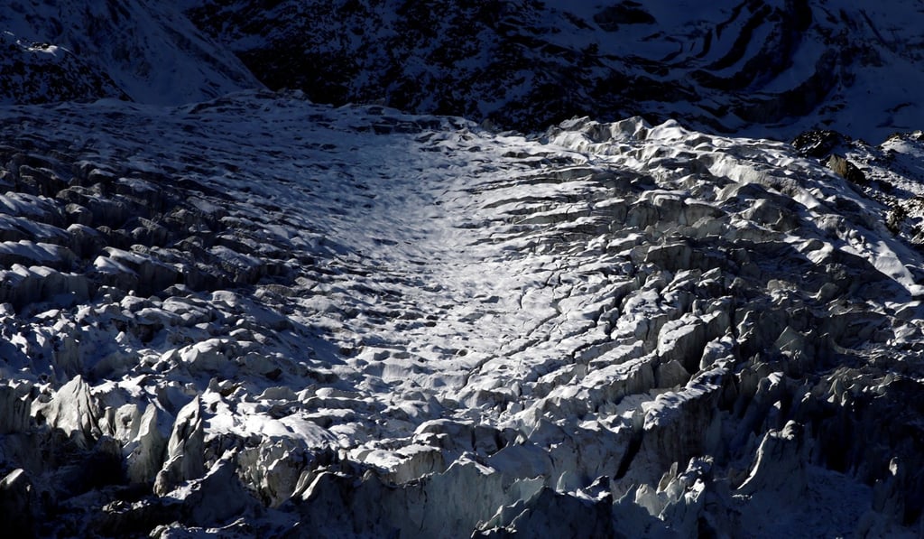 The Bossons glacier in the Mont-Blanc massif on a sunny autumn day in Chamonix, France. Photo: Reuters The Bossons glacier in the Mont-Blanc massif on a sunny autumn day in Chamonix, France. Photo: Reuters