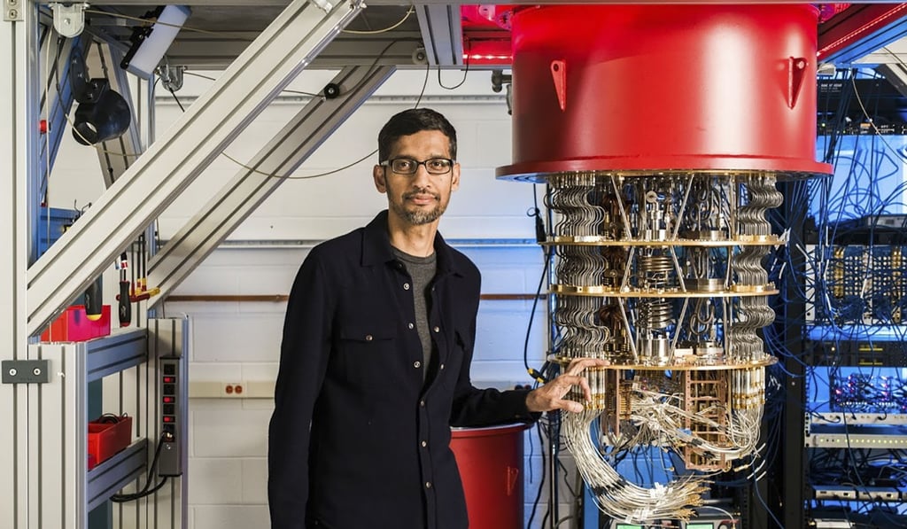 Google CEO Sundar Pichai with one of the company’s quantum computers. Photo: AFP