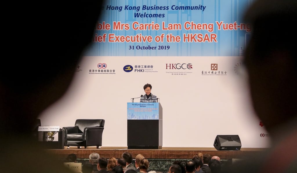 Carrie Lam says the government will offer all help possible to the business sector. Photo: May Tse Carrie Lam says the government will offer all help possible to the business sector. Photo: May Tse