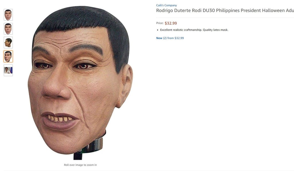 A screen grab showing the Duterte Halloween mask being sold on Amazon. Photo: Amazon