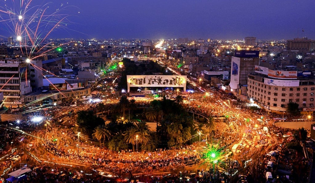 Anti-government protesters gather in Tahrir Square during ongoing protests in Baghdad on Thursday. Photo: AP Anti-government protesters gather in Tahrir Square during ongoing protests in Baghdad on Thursday. Photo: AP