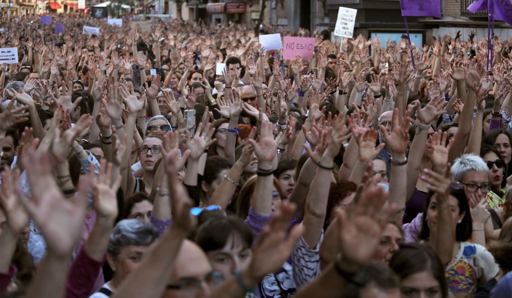 Demonstrators at a protest rally in Madrid in April 2018 over sentences issued in the “Wolf Pack” case. Photo: Reuters