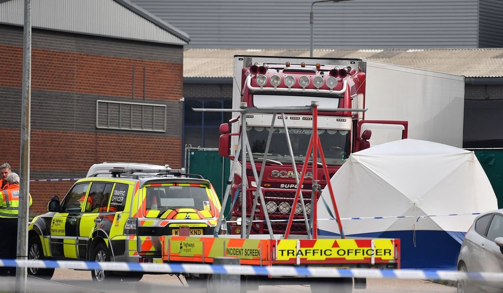 The truck at the industrial estate in Essex where the bodies were found. Photo: AFP