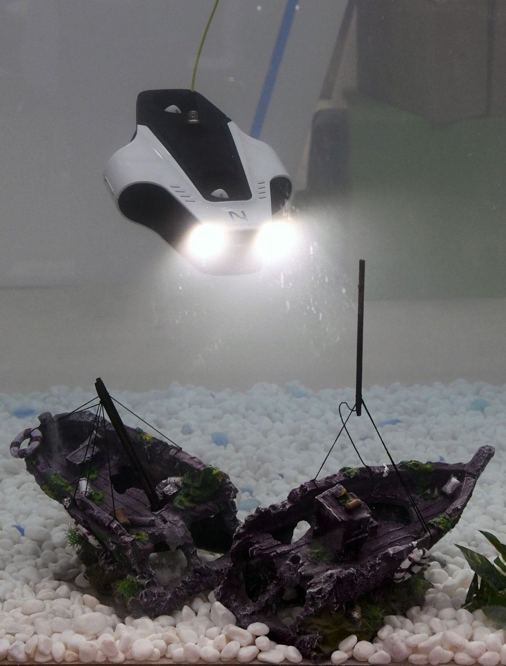 The Mito underwater robot by Navatics is demonstrated in a tank of water during CES 2018 at the Sands Expo and Convention Center. Photo: SFP