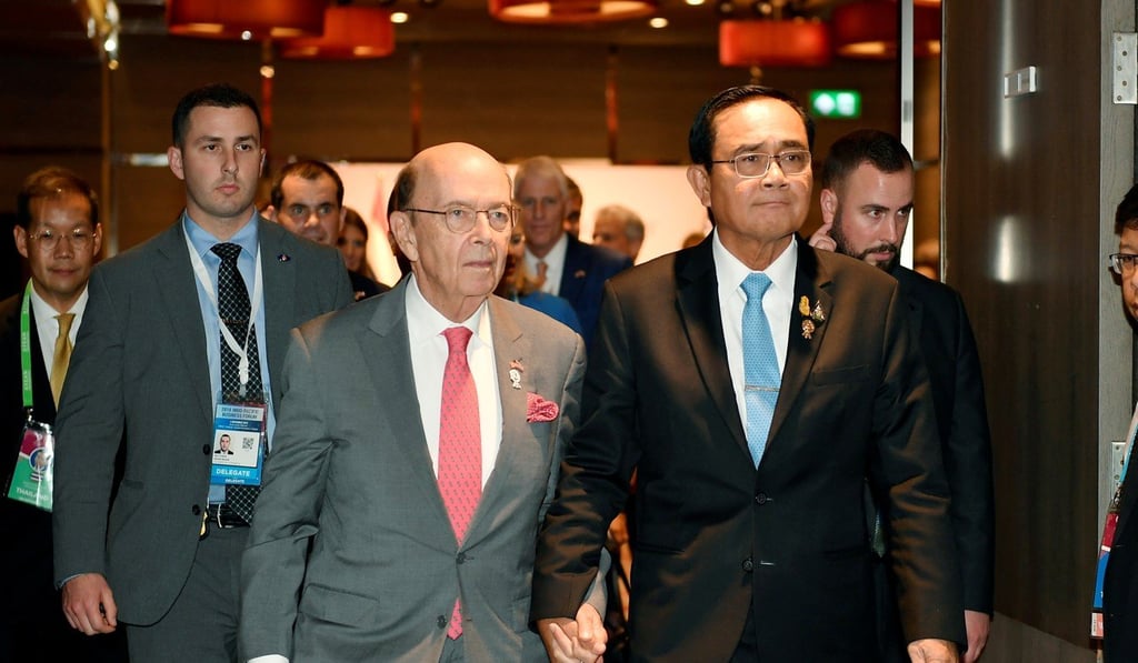 Thailand's Prime Minister Prayuth Chan-ocha and US Commerce Secretary Wilbur Ross attend their bilateral meeting in Bangkok. Photo: Handout via Reuters Thailand's Prime Minister Prayuth Chan-ocha and US Commerce Secretary Wilbur Ross attend their bilateral meeting in Bangkok. Photo: Handout via Reuters