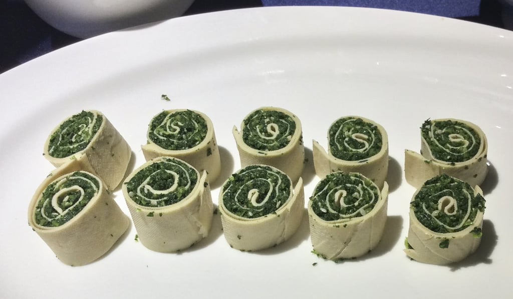 Chopped wild vegetables in bean curd skin. Photo: Susan Jung Chopped wild vegetables in bean curd skin. Photo: Susan Jung