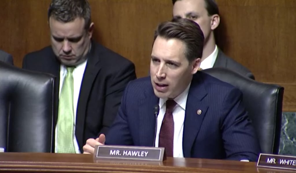 US Senator josh Hawley, Republican of Missouri, questioned TikTok’s ability to refuse to transfer any data the Chinese government might seek. Image: US Senate