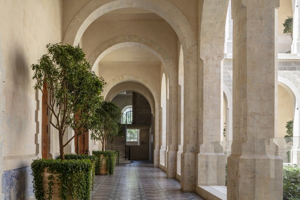 The Jaffa’s expansive, travertine-tiled lobby features remnants of a 13th century Crusader’s bastion wall. Photo: Amit Geron The Jaffa’s expansive, travertine-tiled lobby features remnants of a 13th century Crusader’s bastion wall. Photo: Amit Geron