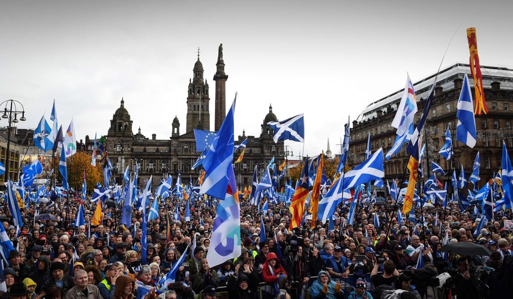 Pro-Scottish independence campaigners at a rally in Glasgow this month. Photo: AFP