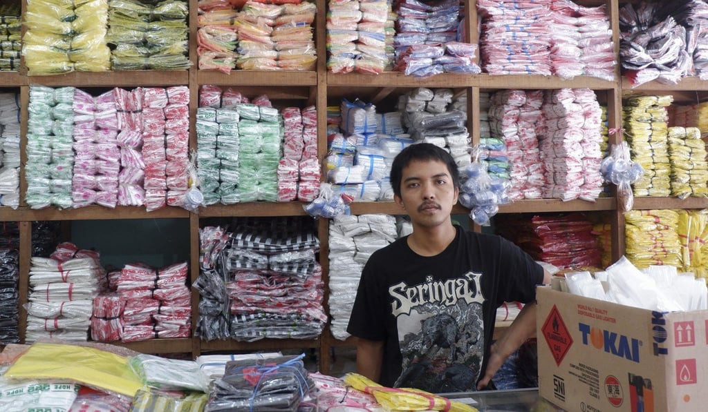 Seza in his plastics shop in Bali. Photo: Risyiana Muthia Seza in his plastics shop in Bali. Photo: Risyiana Muthia