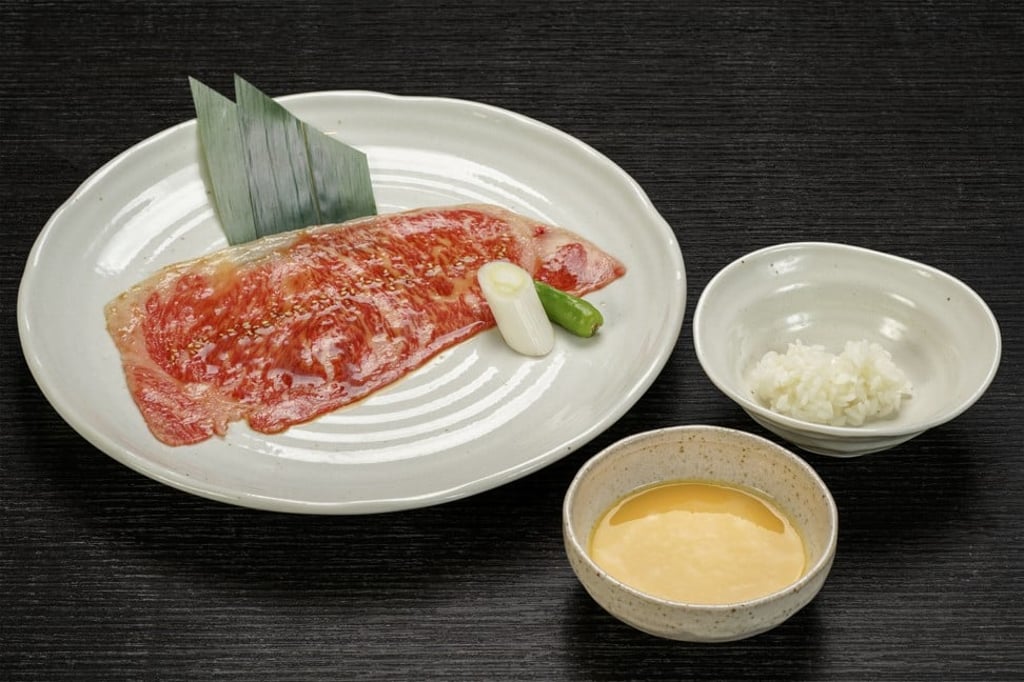 Sliced sirloin yaki-shabu with egg yolk