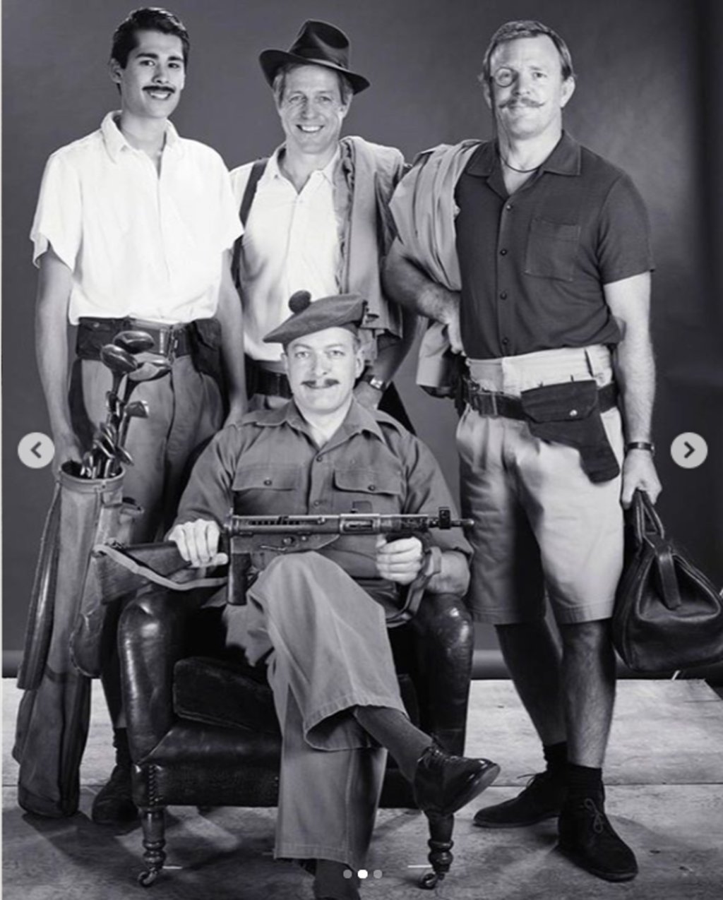 Director Guy Ritchie and actor Hugh Grant recreate a photo of their fathers in Singapore 65 years ago. Photo: Instagram-Guy Ritchie