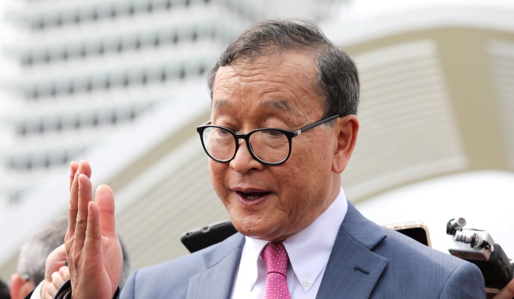 Self-exiled Cambodian opposition party founder Sam Rainsy speaks to journalists in Kuala Lumpur, Malaysia. Photo: Reuters
