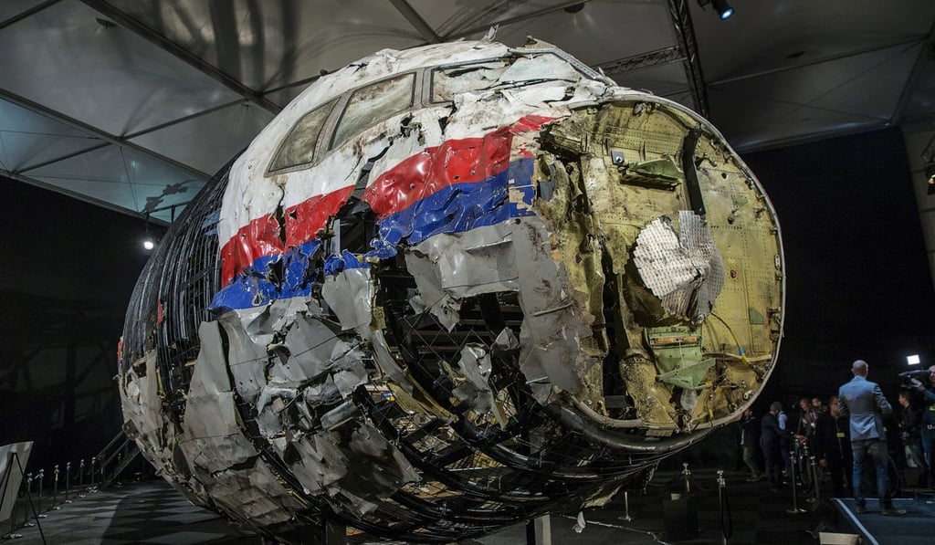 Reconstructed wreckage of the MH17 aeroplane in Gilze Rijen, the Netherlands, in 2015. Photo: Reuters