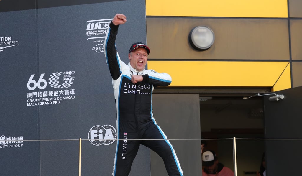 Andy Priaulx celebrates victory at the Macau Grand Prix. Photo: K. Y. Cheng