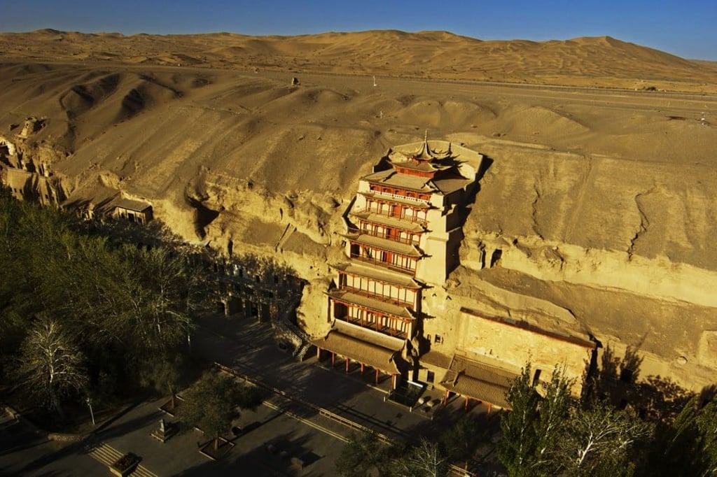 A nine-storey temple encompassing cave 96 at the Mogao caves site in Dunhuang. Photo: Wu Jian
