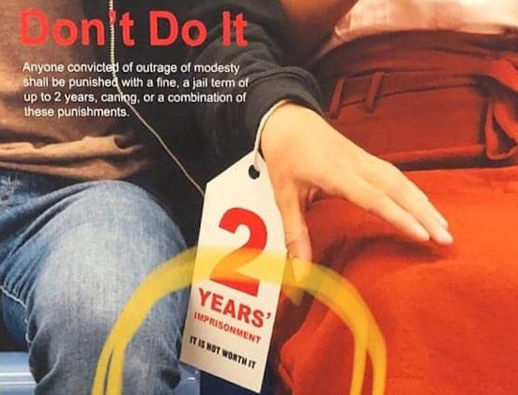 Posters bearing anti-molestation messages on Singaporean public transport. Photo: Facebook