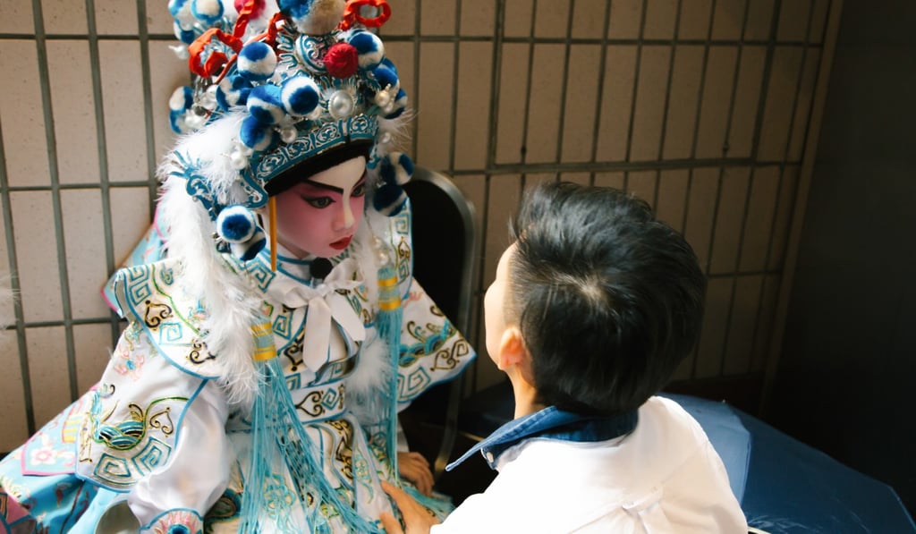 Elaborate make-up and hair styles for female Cantonese opera performers can take up to three hours to prepare, but male roles require less time. Photo: Leisure and Cultural Services Department