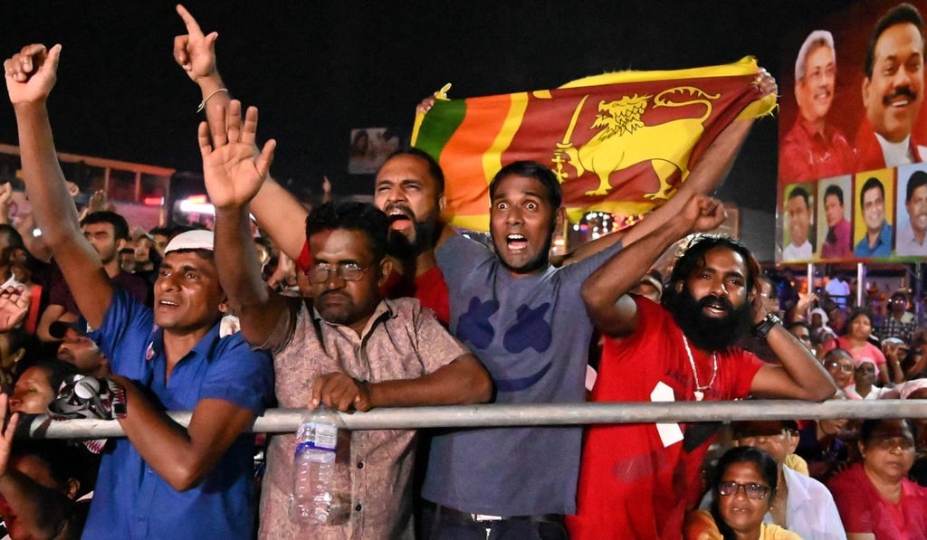 Supporters of the new president at a campaign rally in Homagama on Wednesday. Photo: AFP