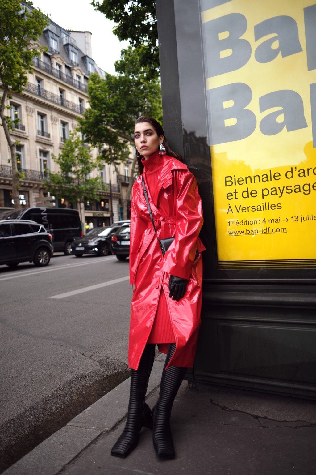 Balenciaga trench coat, US$3,258, polo neck dress, US$1,686, bag, US$1,444, gloves, US$907, boots, US$1,955; Annelise Michelson earrings, prices on request Balenciaga trench coat, US$3,258, polo neck dress, US$1,686, bag, US$1,444, gloves, US$907, boots, US$1,955; Annelise Michelson earrings, prices on request